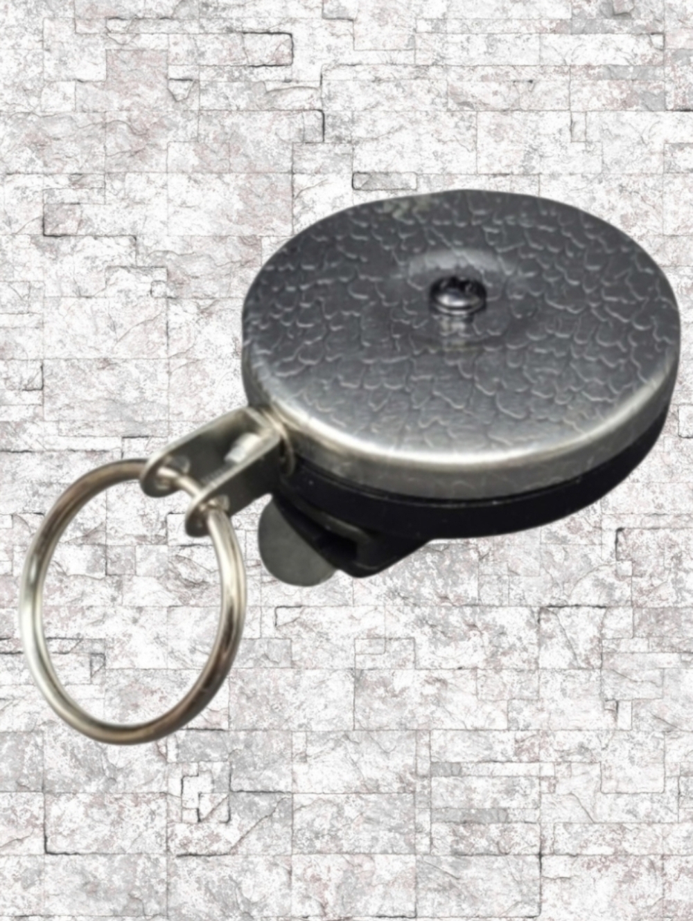 NEW- KEY-BAK ORIGINAL CHROME AND BLACK RETRACTABLE KEY HOLDER - U.S.A.
